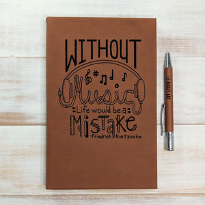 Without Music Life Would be a Mistake - Vegan Leather Journal, Small